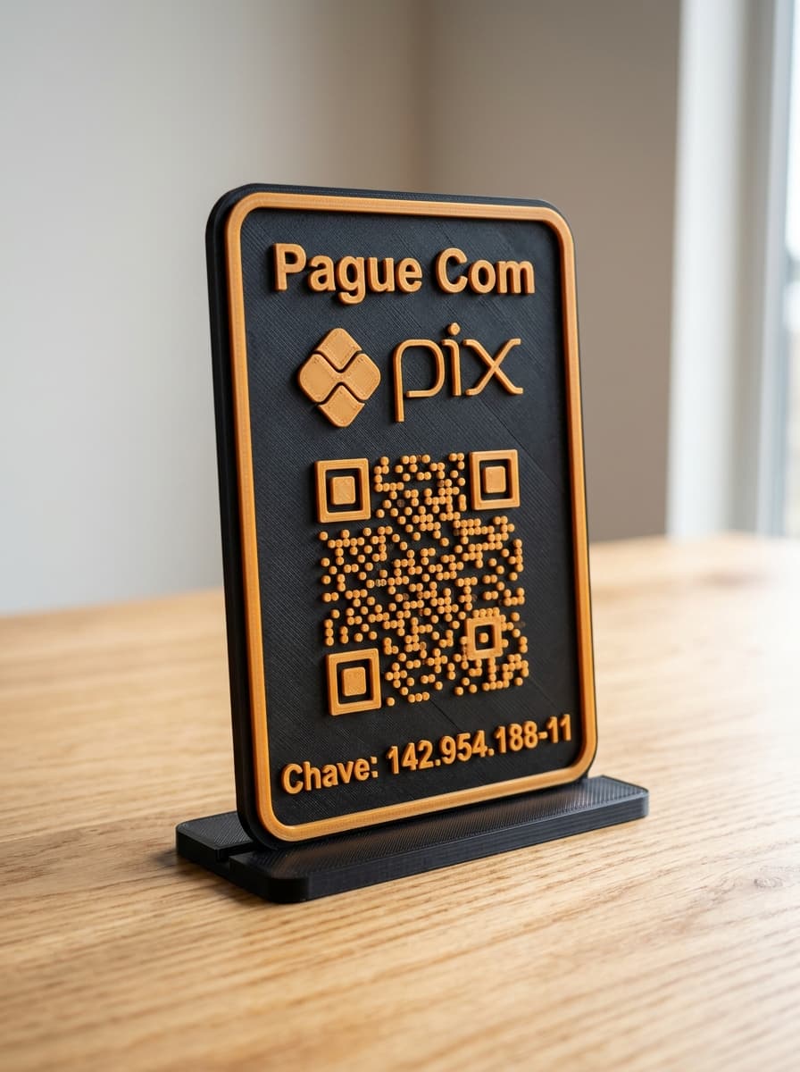 Foto Real da Placa PIX Balcão Pague Com Pix K8n3D em Impressão 3D